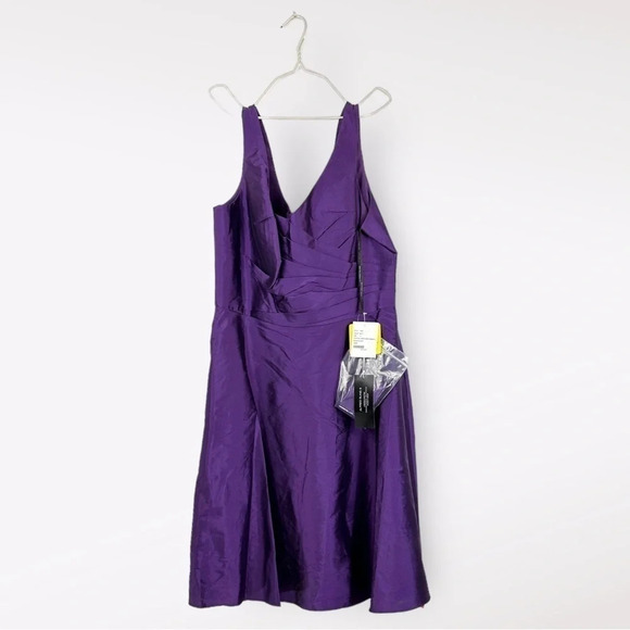Alfred Sung Cocktail Length Wrap Bodice Dress in Majestic Purple Size 14 - Picture 2 of 5
